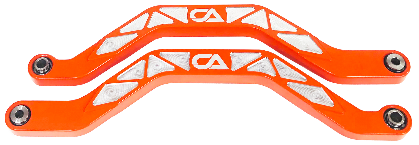 Honda Talon X and R Billet High Clearance Radius Rods | CA Tech USA Our high clearance rods were designed with strength, dependability, and affordability all in mind. Our rods finish in the absolute largest rods on the market. We have a finished thickness of 1.25 inches throughout the entire center of the rod where it really counts, and a finished height of the rod at over 1.5 inches. Our rods also boast a full 3 INCHES OF ADDED GROUND CLEARANCE