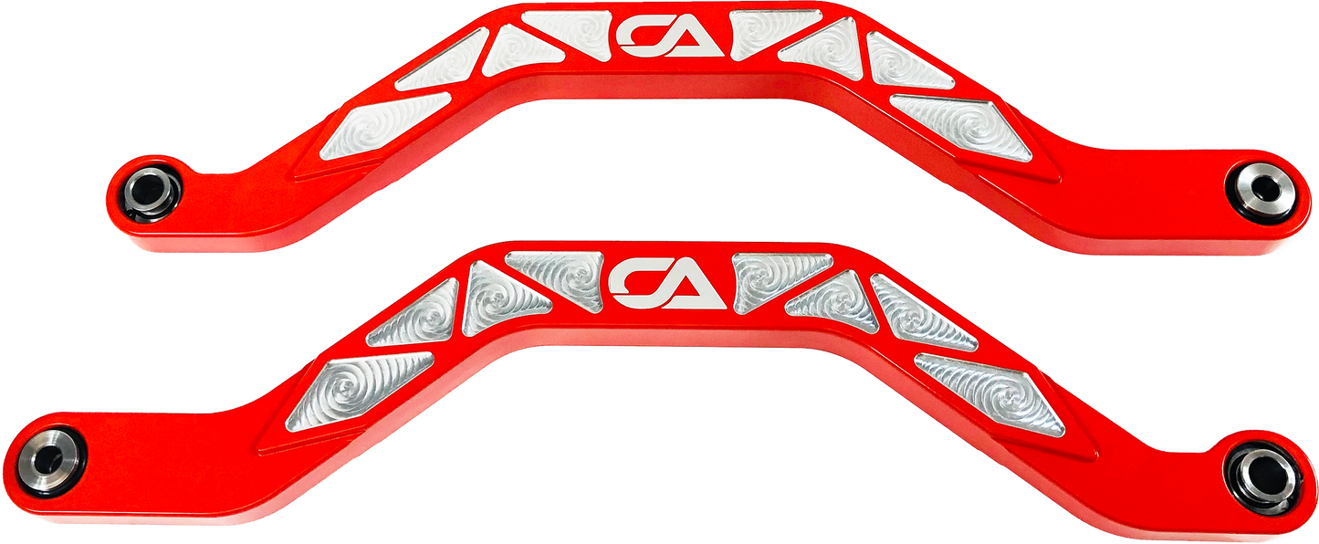 Honda Talon X and R Billet High Clearance Radius Rods | CA Tech USA Our high clearance rods were designed with strength, dependability, and affordability all in mind. Our rods finish in the absolute largest rods on the market. We have a finished thickness of 1.25 inches throughout the entire center of the rod where it really counts, and a finished height of the rod at over 1.5 inches. Our rods also boast a full 3 INCHES OF ADDED GROUND CLEARANCE